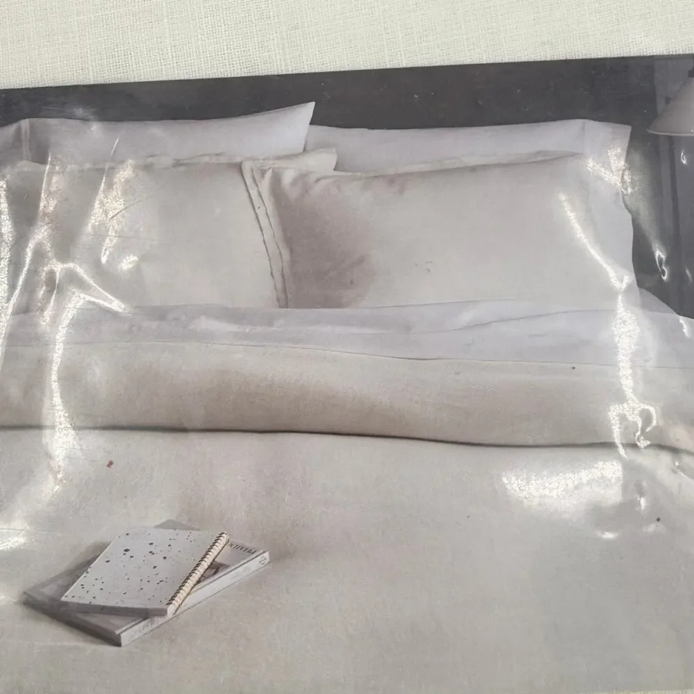 Fieldcrest 100% Linen King Duvet Cover & 2 King Shams Sour Cream White NEW